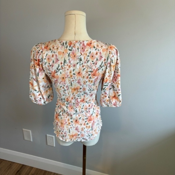 Mexx, Women's Smocked Jersey, Floral Puff Sleeve Top, SZ SM - Picture 5 of 8